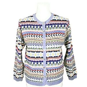 VTG 90s Cottage Handknit Flower Garden Cardigan S
